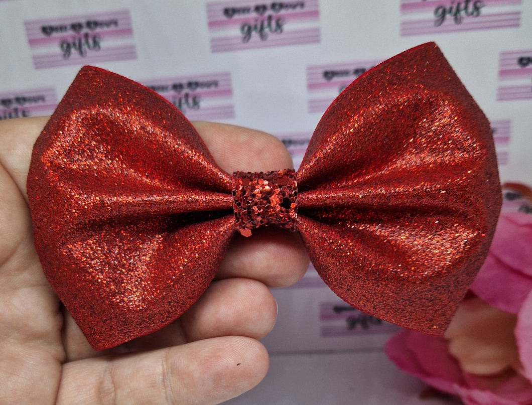 Large red glitter ribbon bow