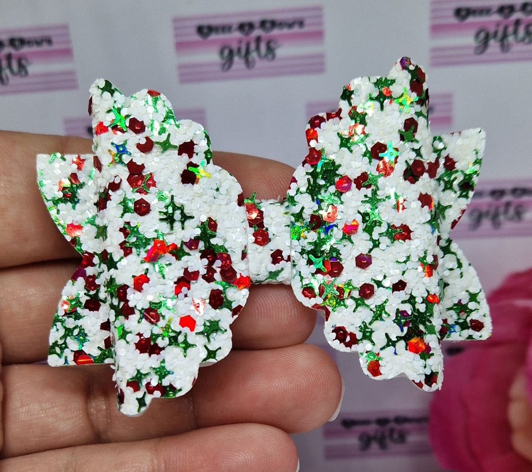 Holly and ivy glitter bow and snap clips.