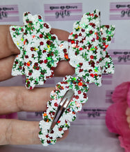 Load image into Gallery viewer, Holly and ivy glitter bow and snap clips.
