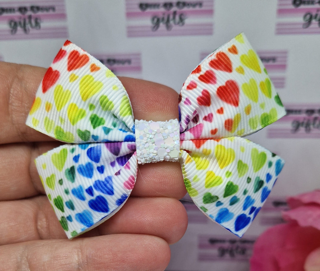 Rainbow hearts ribbon bow