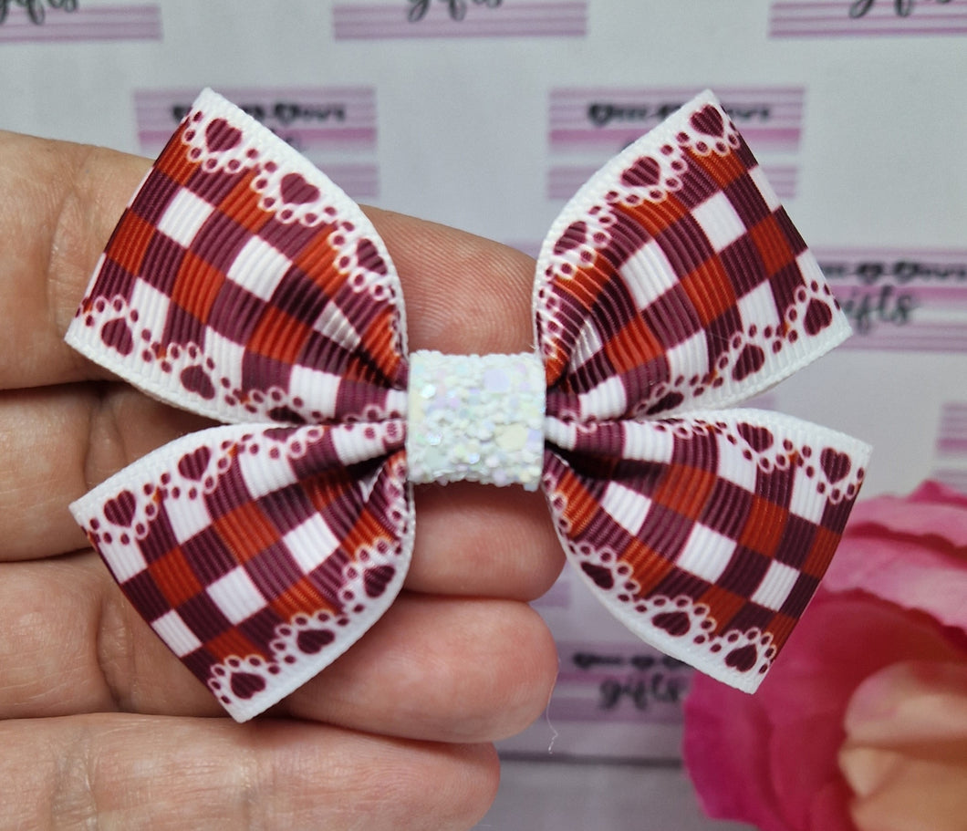 Burgundy hearts lace effect ribbon bow