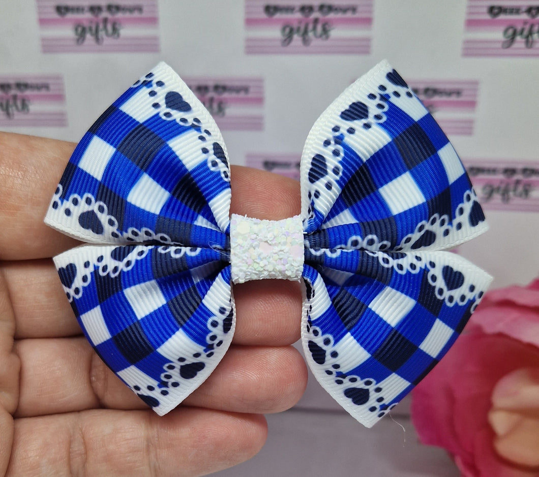 Medium navy hearts lace effect ribbon bow