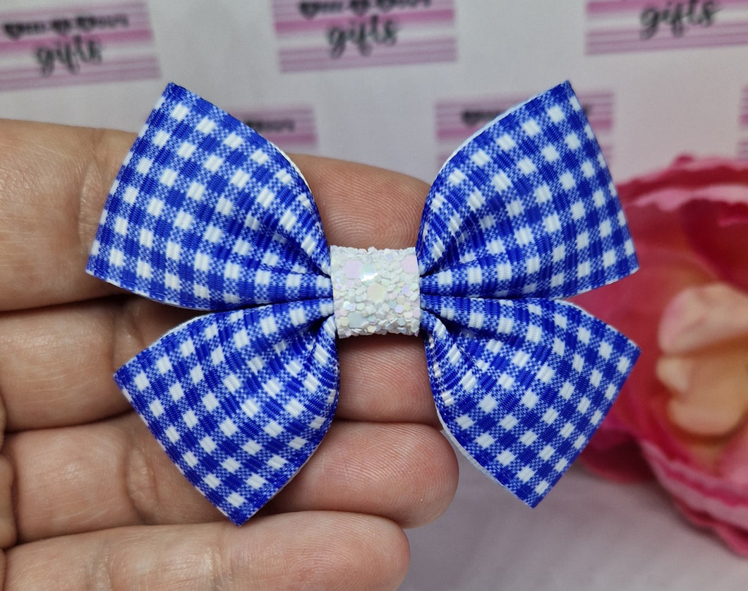 Royal blue gingham ribbon bow