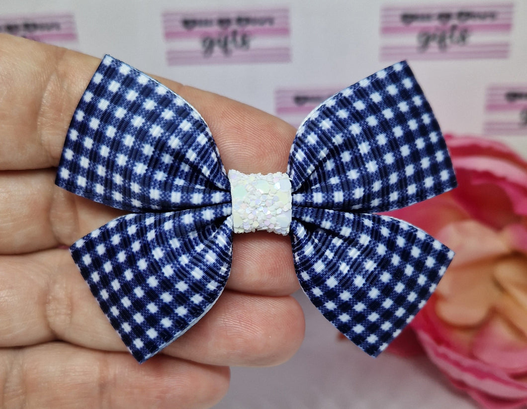 Navy gingham ribbon bow