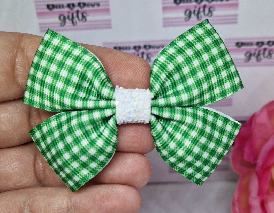 Emerald green gingham ribbon bow