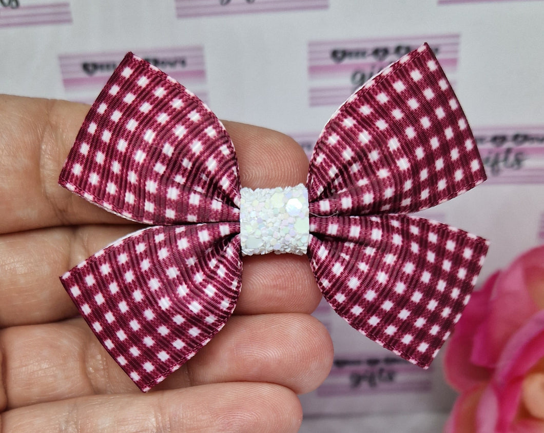 Burgundy gingham ribbon bow