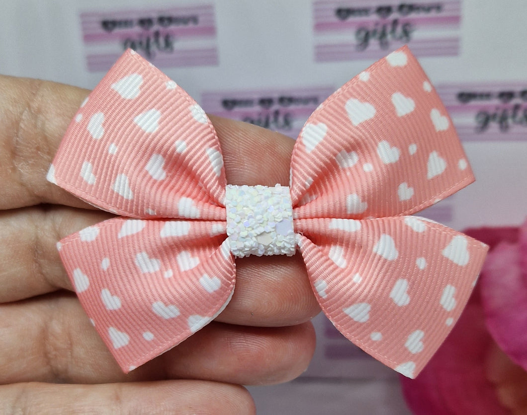 Baby pink love heart ribbon bow