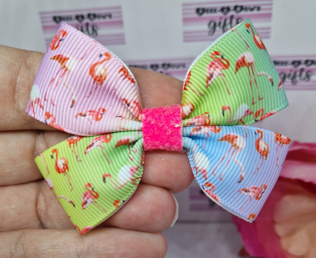 Tie dye flamingoes ribbon bow