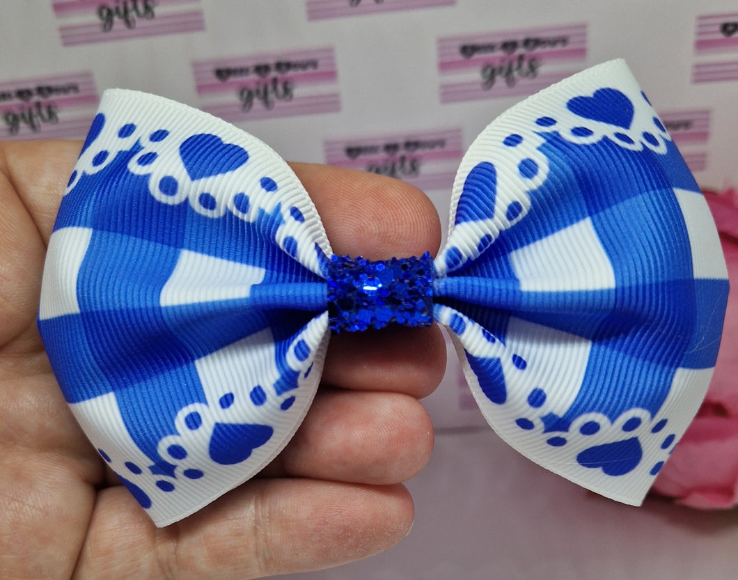 Large royal blue gingham hearts ribbon bow