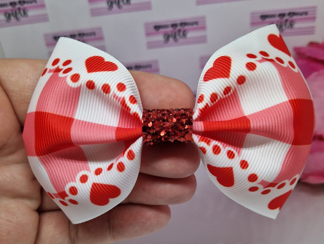 Large red gingham hearts ribbon bow