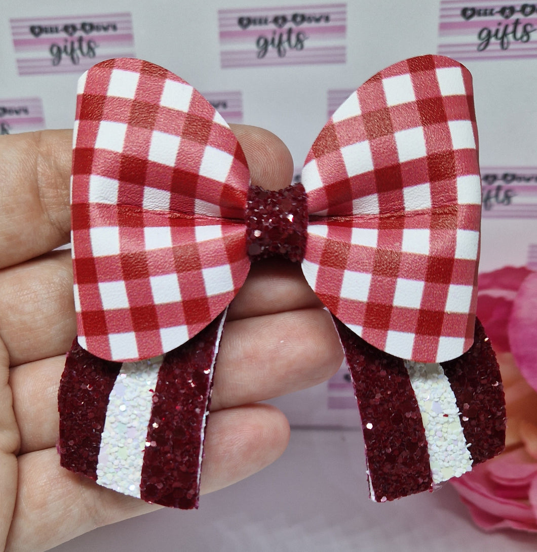 Burgundy gingham rainbow pinch bow