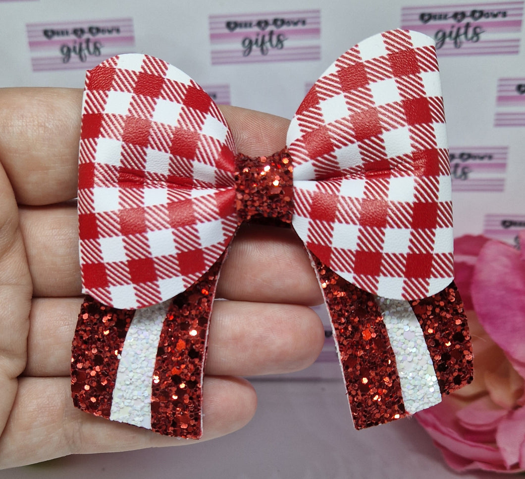 Red gingham rainbow pinch bow