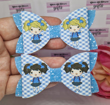 Load image into Gallery viewer, Light blue gingham school girl bow
