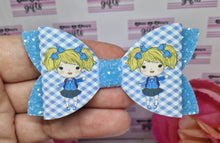 Load image into Gallery viewer, Light blue gingham school girl bow
