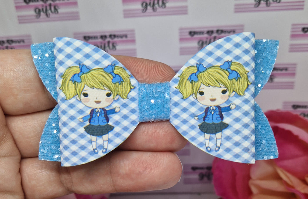 Light blue gingham school girl bow