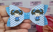 Load image into Gallery viewer, Light blue gingham school girl bow
