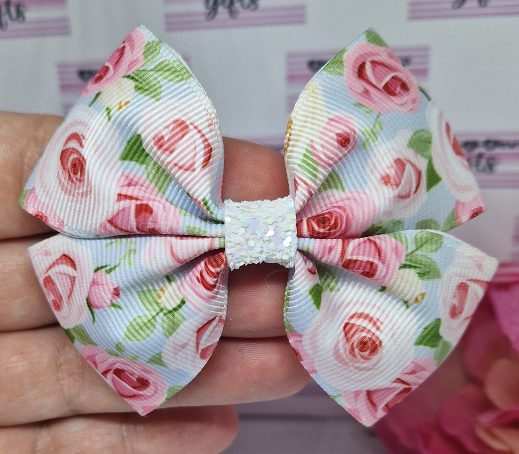 Medium spring roses ribbon bow