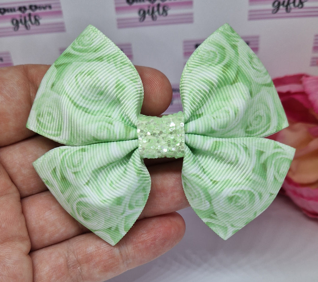 Medium green roses ribbon bow