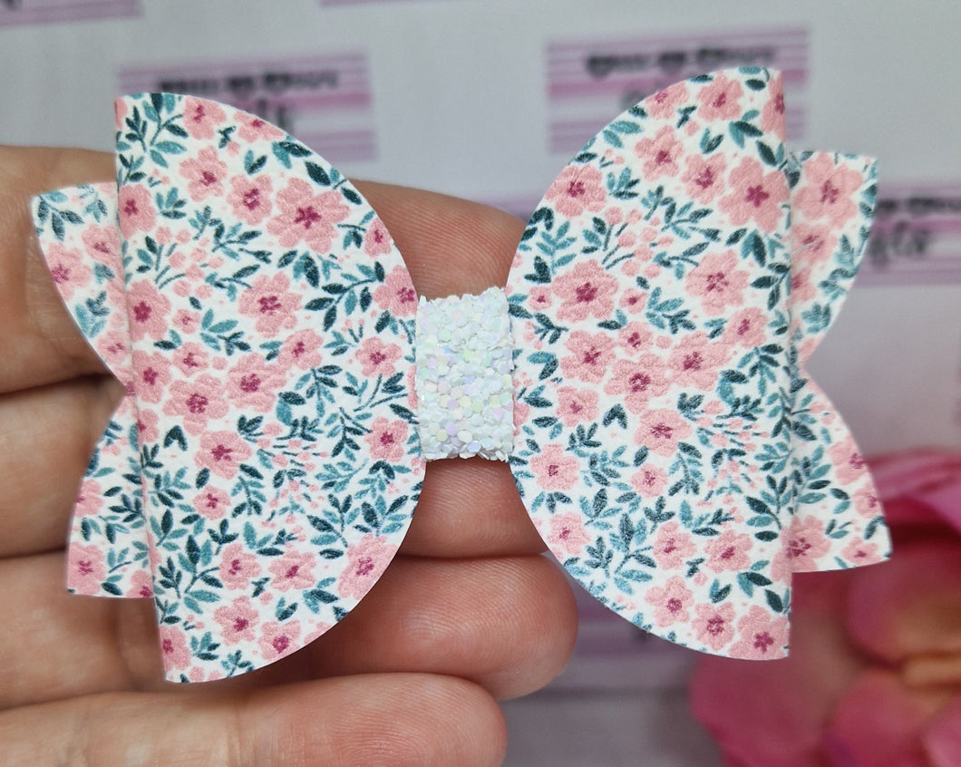 Pink posies bow and snap clips