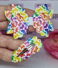 Load image into Gallery viewer, Rainbow butterflies bow and snap clips
