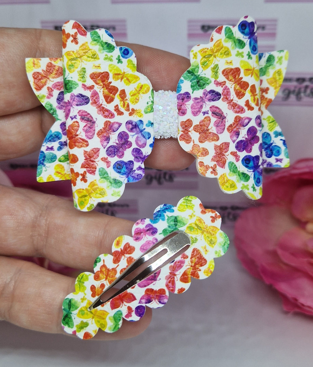 Rainbow butterflies bow and snap clips