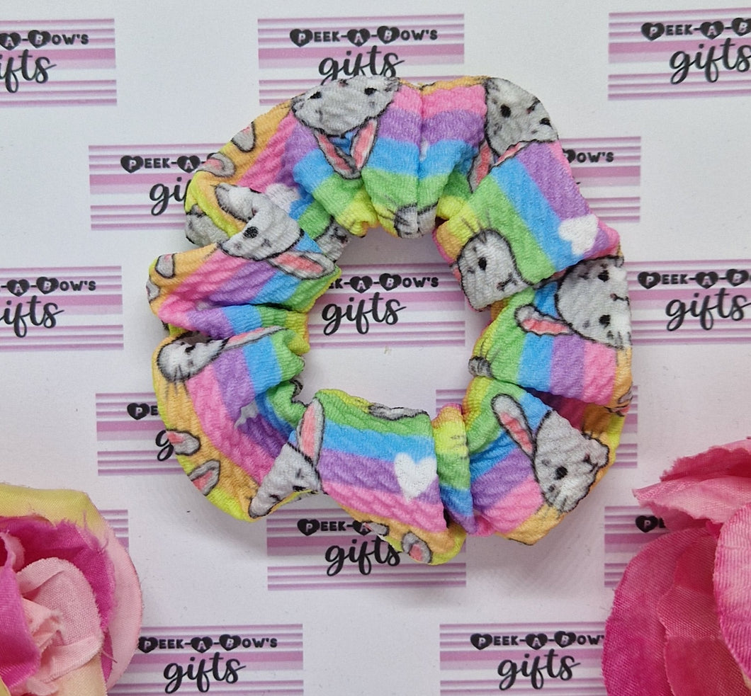 Rainbow stripe bunny scrunchie