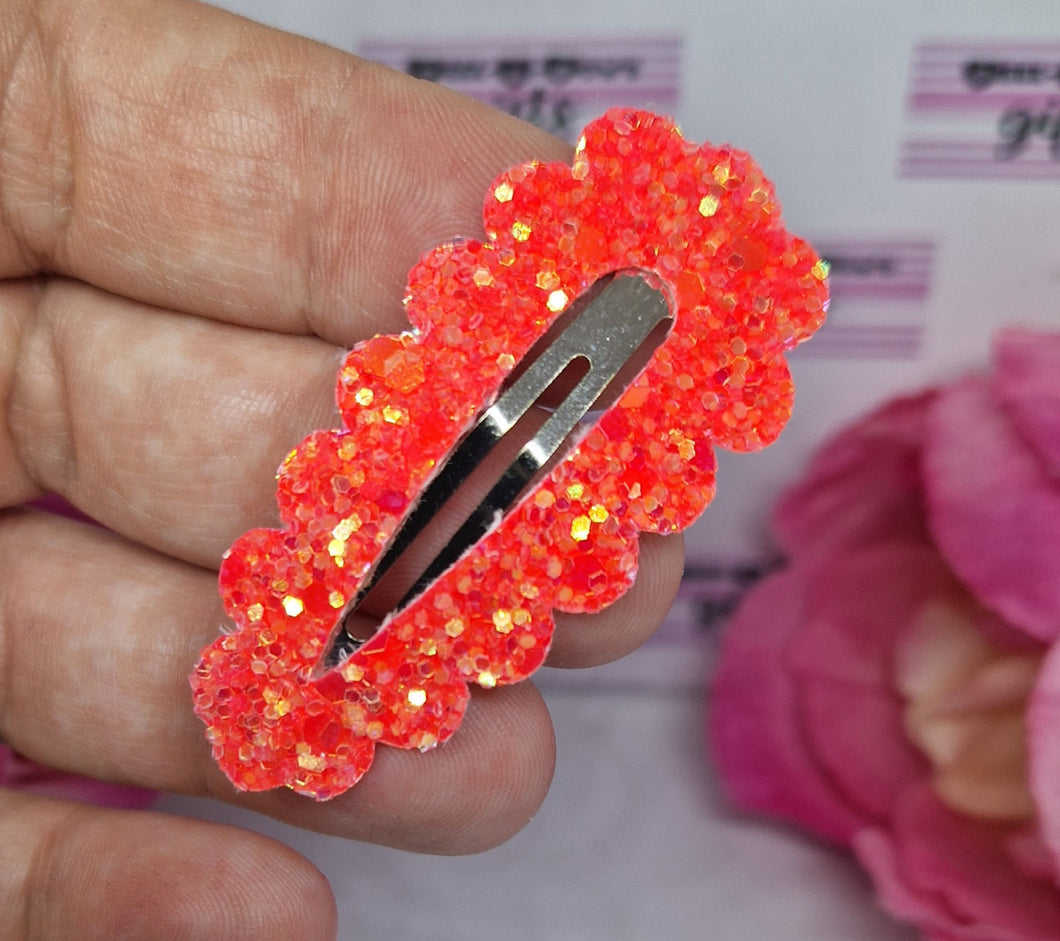 Neon coral glitter fringe clips