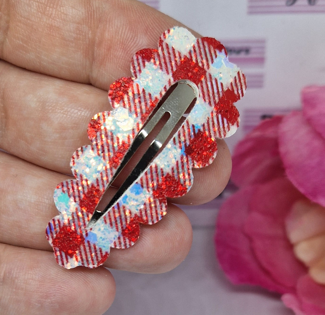 Red gingham glitter fringe clip