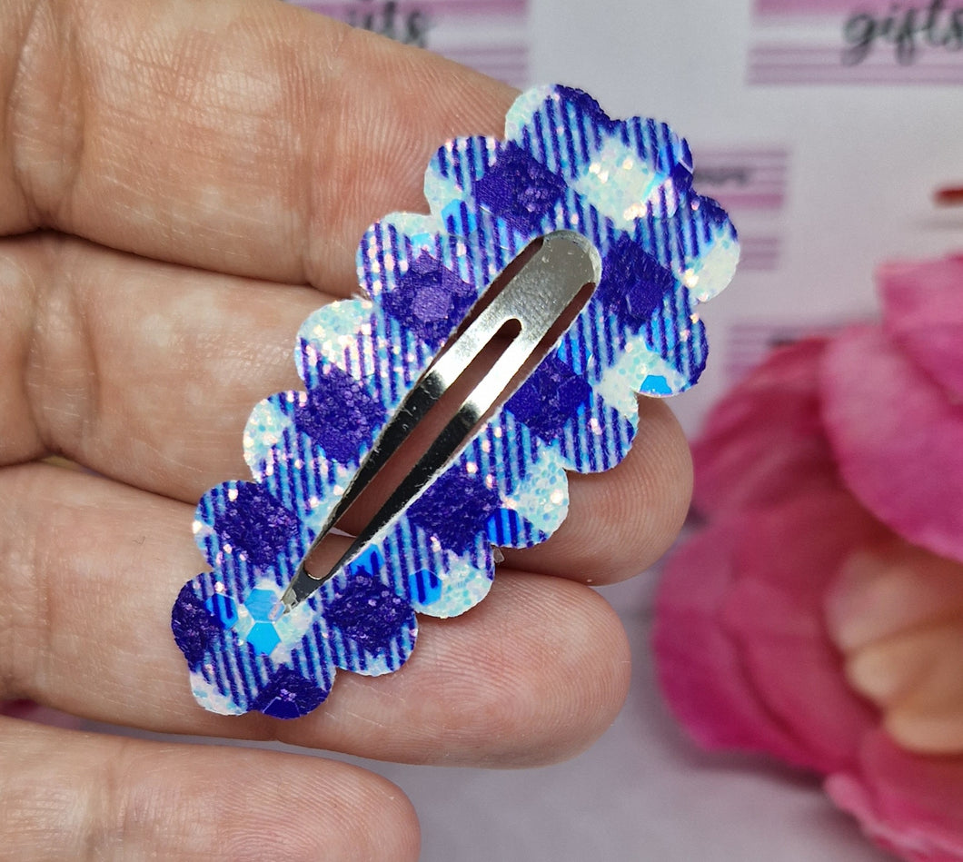 Navy gingham glitter snap clip