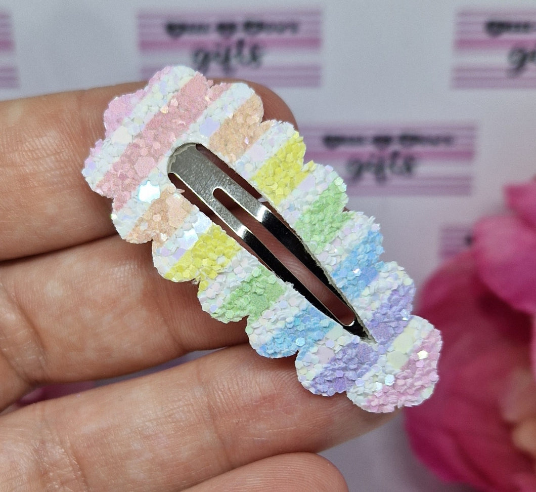 Pastel rainbow glitter snap clip