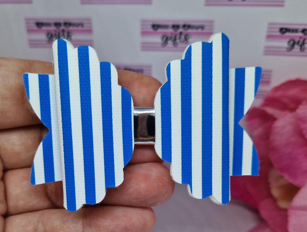 Royal blue and white stripey bow